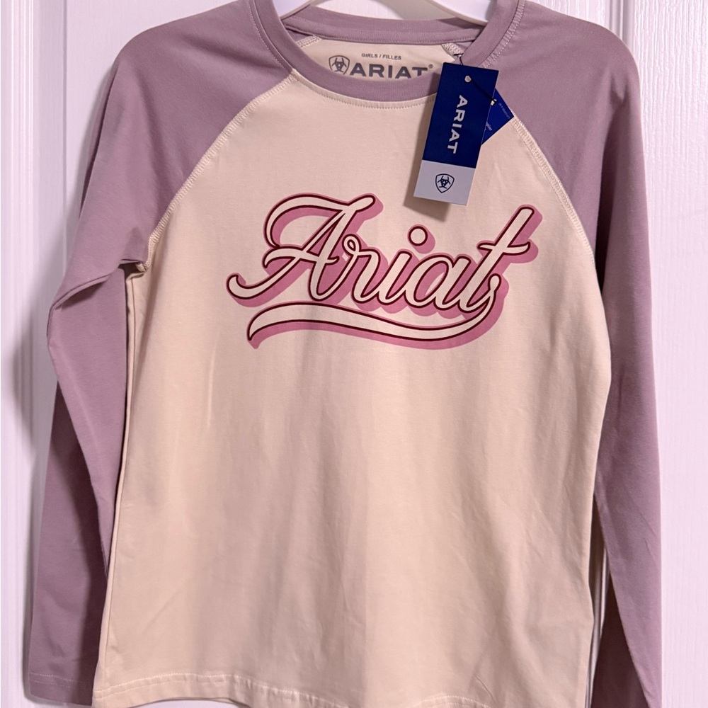 Ariat Kids' Cream and Pink Long Sleeve Tee